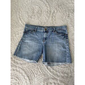 LOFT Cutoff Jean Shorts Women Mid-Rise Raw Hem Blue Denim Stretch Size 8